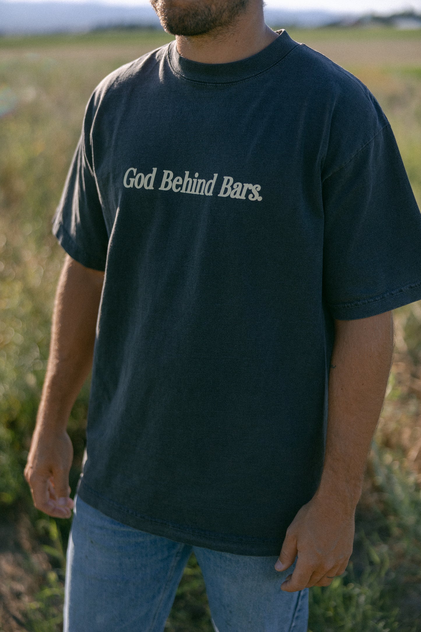 'God Behind Bars' Tee in Gray