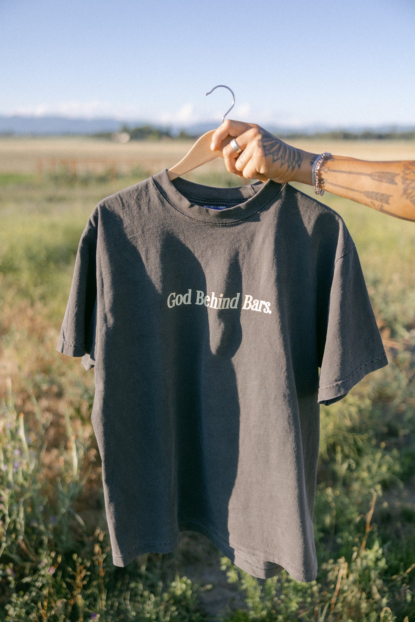 'God Behind Bars' Tee in Gray