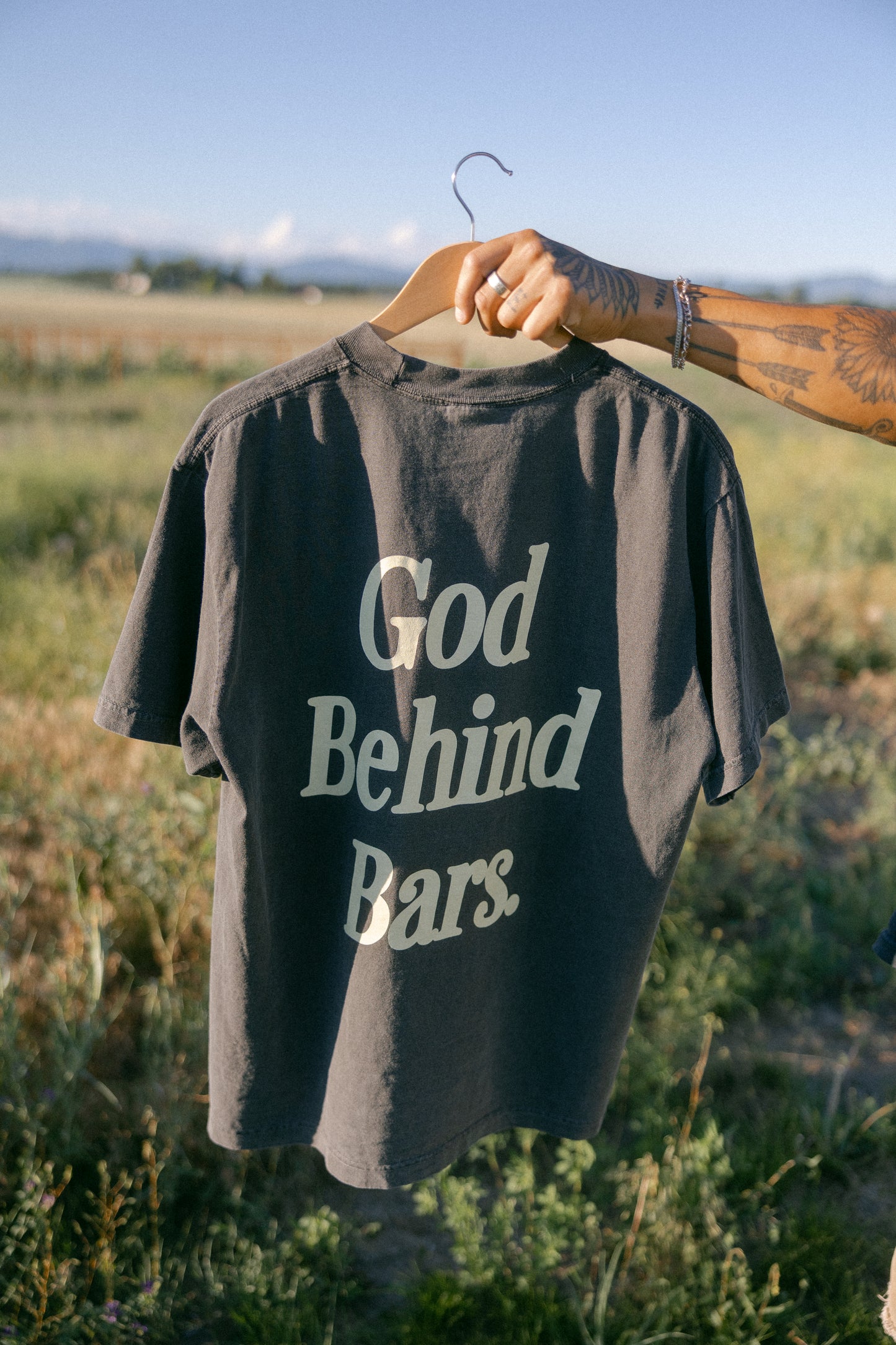 'God Behind Bars' Tee in Gray